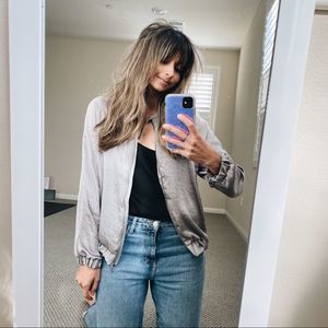 Zara Metallic Silk Bomber Jacket